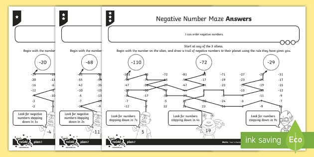 Negative Number Maze Worksheet / Worksheet