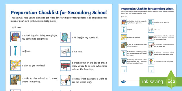 Preparation Checklist For Secondary School Worksheet