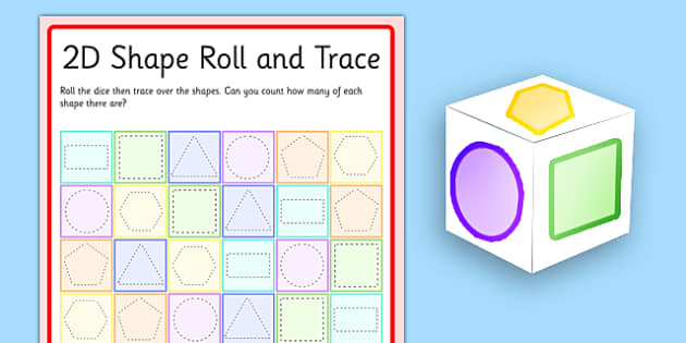 2D Shape Roll and Trace Game (teacher made) - Twinkl