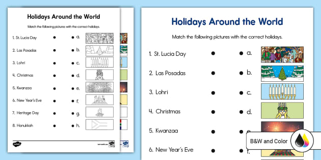 Holidays Around The World Worksheets