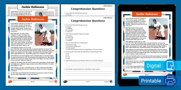 Jackie Robinson - 3rd & 4th Grade Biography Writing Activity