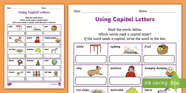 Using Capital Letters Worksheet