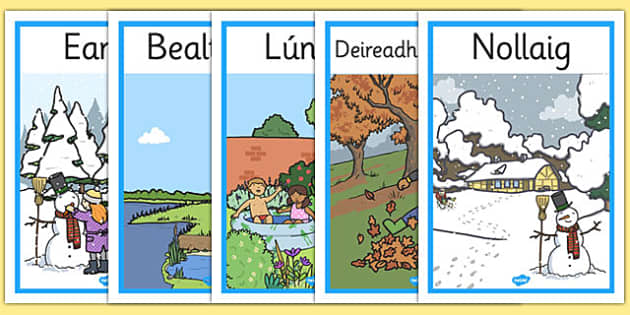 Months of the Year Seasons Posters Gaeilge - Twinkl