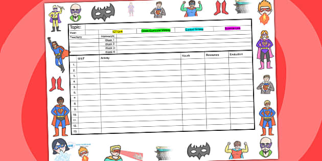 Superhero Themed Editable Mid Term Planning Template - plans