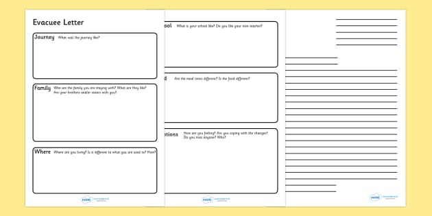 Evacuee Letter Writing Frame - evacuee letter, writing frame