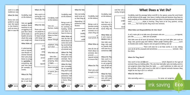 cfe-first-level-what-does-a-vet-do-cloze-passage-differentiated-worksheet