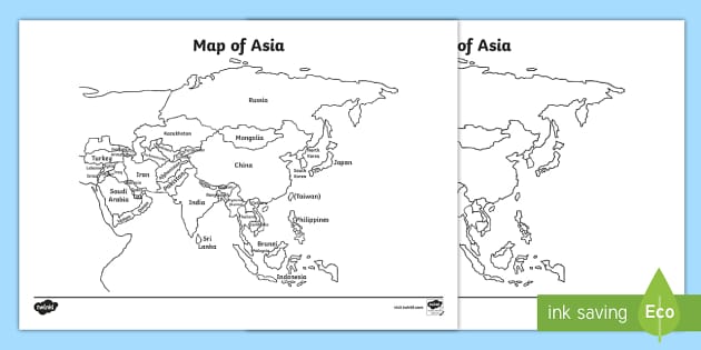 * NEW * Asia Map With and Without Names Worksheets