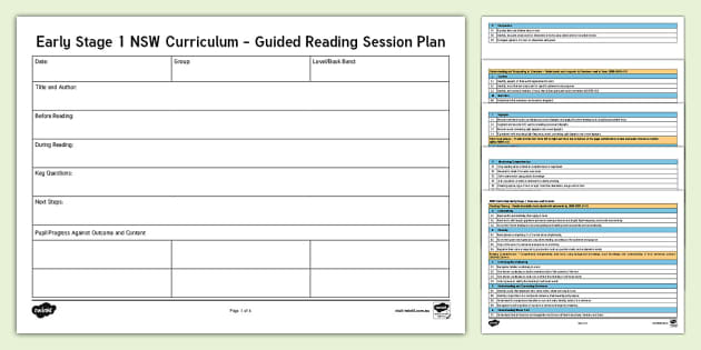 Early Stage 1 NSW Curriculum Guided Reading Planning Template
