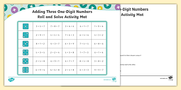 👉 Roll and Solve Adding Three One-Digit Numbers - Twinkl