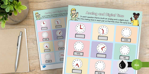 Telling Time Using Analog and Digital Clocks Activity