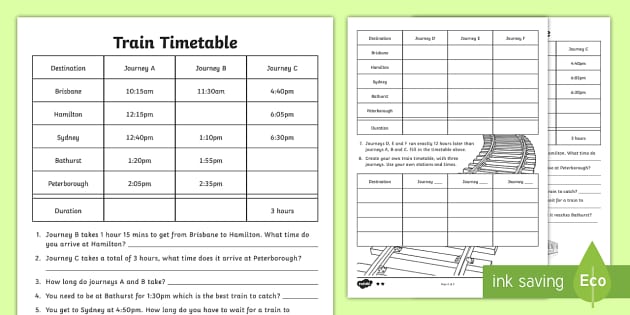 Train Timetable Worksheet - Teaching Resources