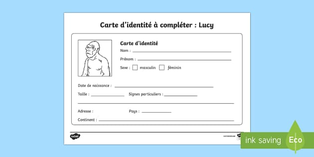 Carte D Identite A Completer Lucy L Australopitheque