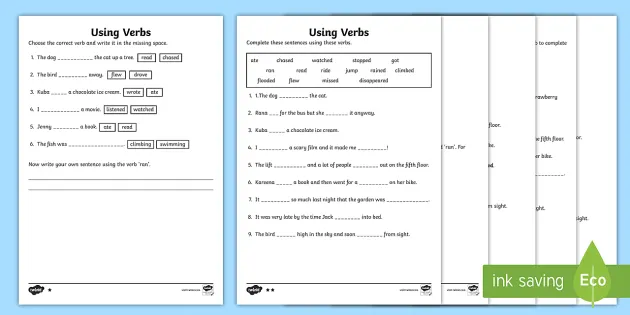 identifying verbs worksheet primary english resources