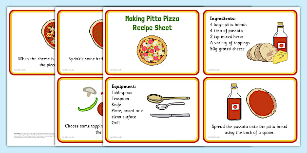 Making Pitta Pizza Recipe EYFS Recipe Cards - Twinkl