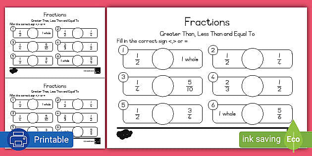 greater than less than equal to fractions