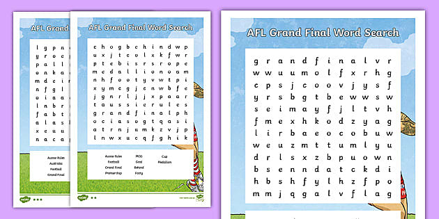 Crash Course Podcast AFL Grand Final Word Search - Twinkl