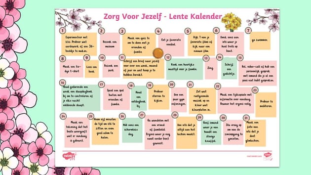Zorg Voor Jezelf - Lente Kalender | Groep 6-8 Werkbladen | Twinkl Life