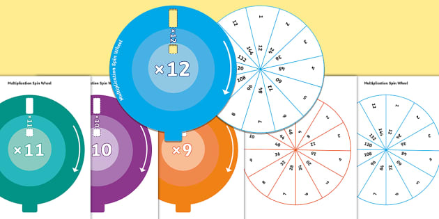 multiplication spin wheel pack 2 to 12 times tables