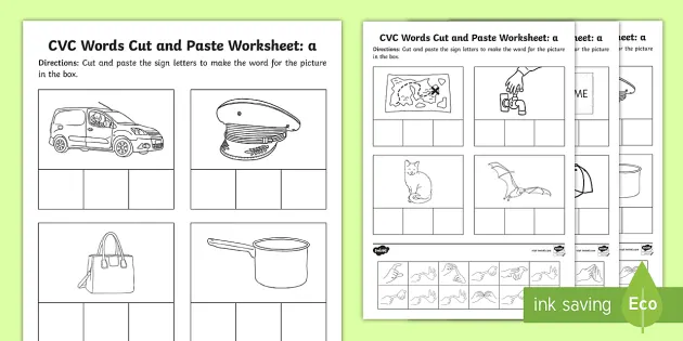 Cvc Words Cut And Paste Worksheets 'A' With British Sign Language