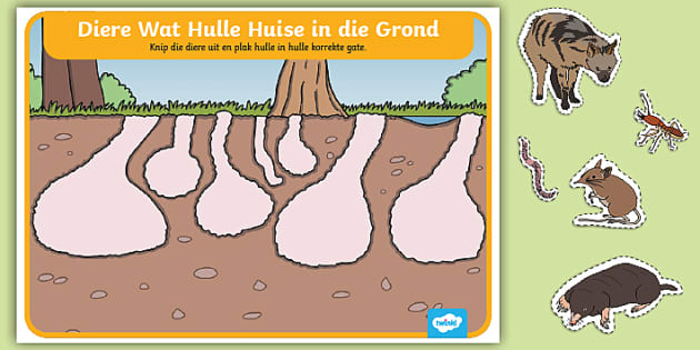 Diere Wat Hulle Huise in die Grond Maak Knip en Plak Aktiwiteitskaart