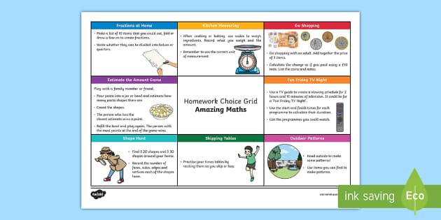 ks1 maths homework grid