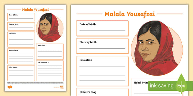 Malala Yousafzai Fact File Template (teacher made) - Twinkl