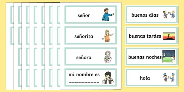 Tarjetas de vocabulario de saludos y conocerse - Twinkl