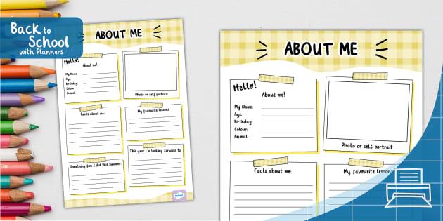 About Me Student Activity Sheet | Back to School | Yellow Gingham