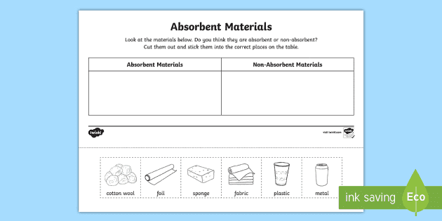 Materials that absorb water worksheet