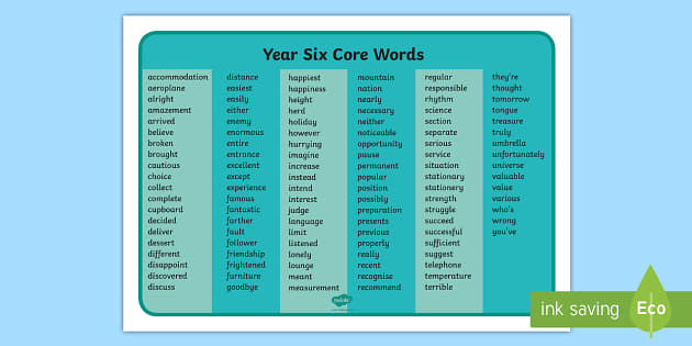 Year Six Core Words Word Mat Year Six Core Words Word Mat