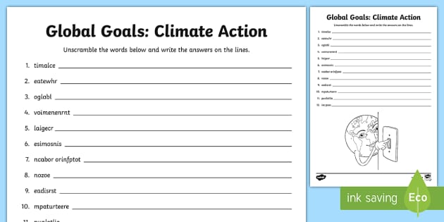 worksheets south pdf grade 1 africa Unscramble Scramble Goals:  Global Climate  Action Word