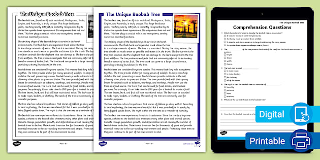 Informational Reading Comprehension Baobab Tree of Life