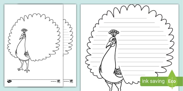 Simple drawing of a peacock standing on the grass coloring page