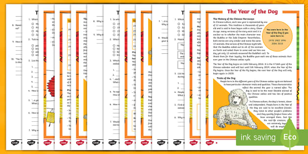 UKS2 The Year of the Dog Differentiated Reading Comprehension Activity