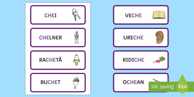 Grupul de litere „che” - Cartonașe cu cuvinte ilustrate
