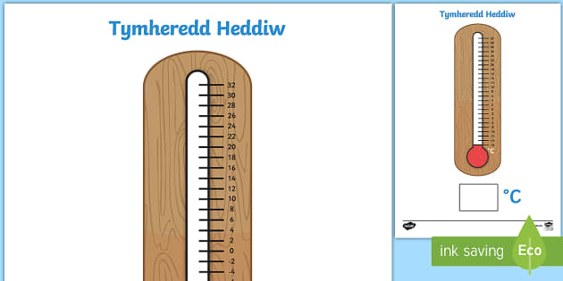 Todays Temperature Thermometer Display Recording Sheet Welsh