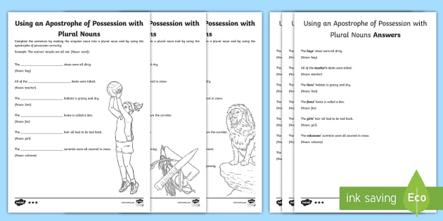 plural nouns possessive apostrophes differentiated worksheet