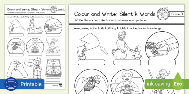 Grade 3 Phonics Colouring Page Silent K (teacher Made)