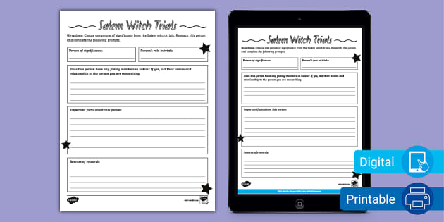 FREE Salem Witch Trials Research Activity For 6th-8th Grade