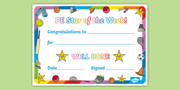 PE Star of the Week Certificate (teacher made) - Twinkl