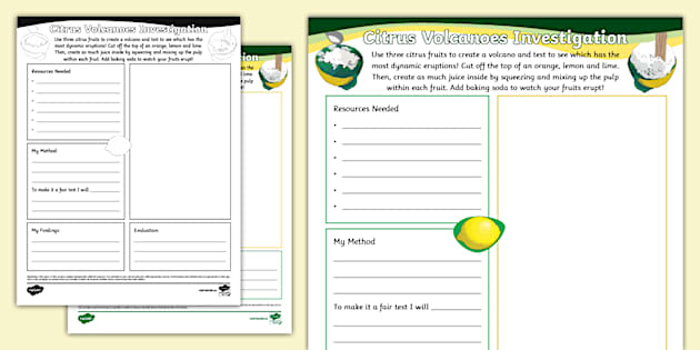 Citrus Volcanoes Investigations Worksheet (teacher made)