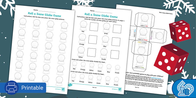 Snow Globe Dice Game - Winter Activities (teacher made)