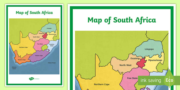 Map of South Africa Display Poster (Teacher-Made) - Twinkl