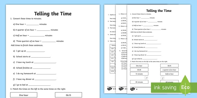 Telling The Time Differentiated Worksheets Twinkl