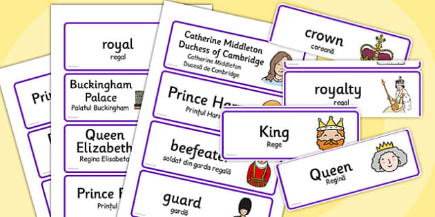 Royal Family Topic Cards Romanian Translation (teacher made)