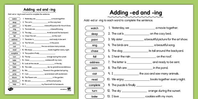 Adding -ed and -ing Worksheet for 1st-2nd Grade | ELA | Twinkl USA