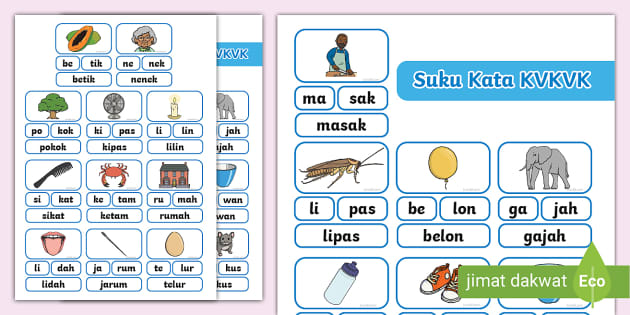 Aktiviti Membaca Atau Baca Suku Kata KVKVK - Twinkl