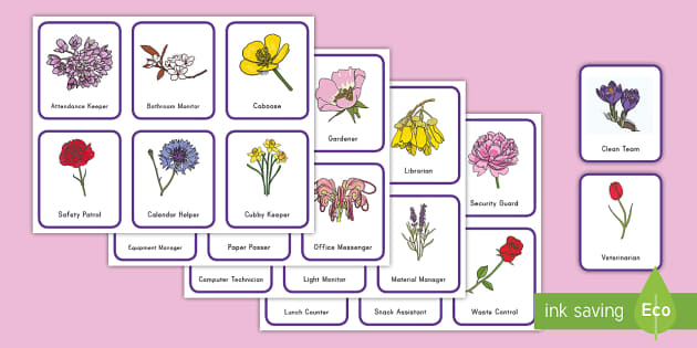 Floral Classroom Jobs Square Cards (teacher made) - Twinkl