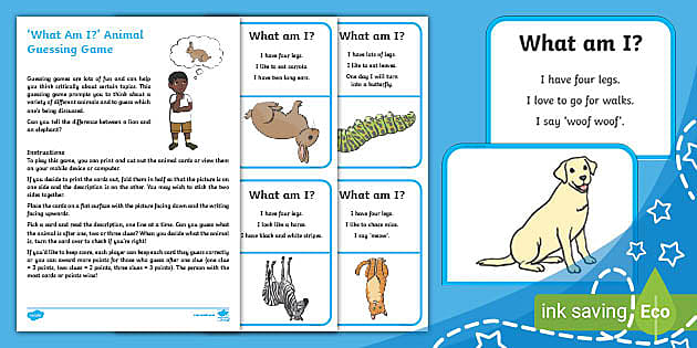 What Am I?' Animal Guessing Game Cards - Parents - Twinkl