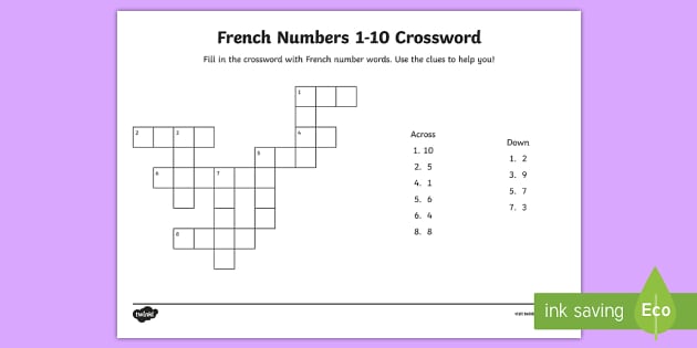 french crossword 1 10 numbers teacher made